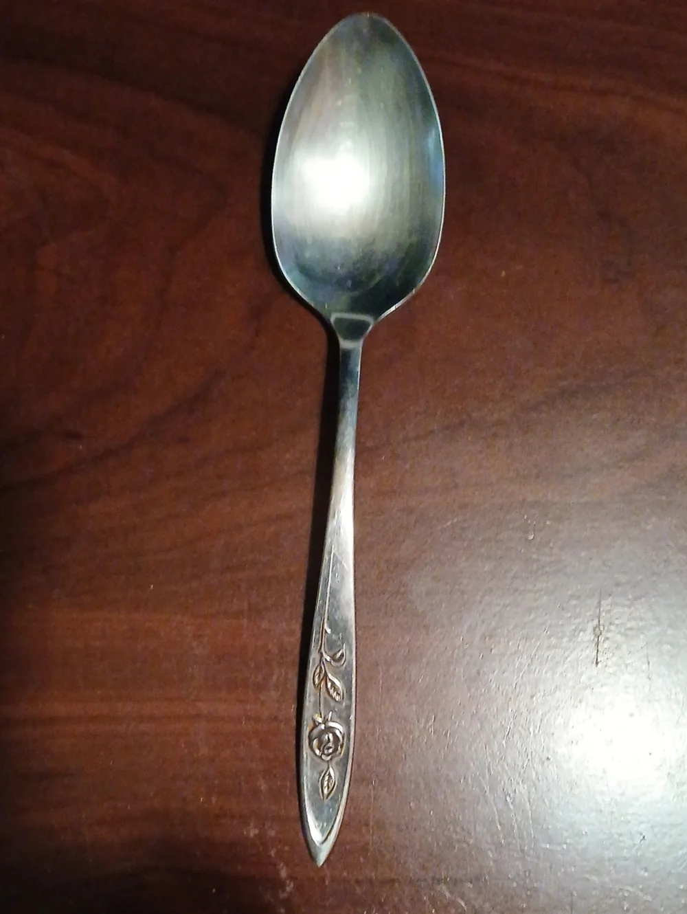 Floral Pattern Stainless Dessert Spoon - Silver Tone